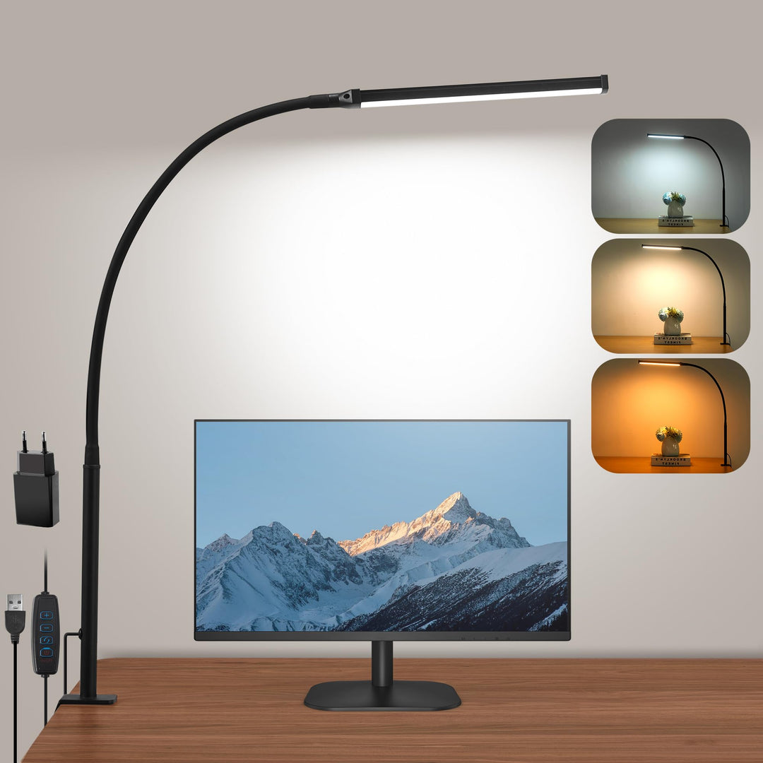 Klemmleuchte LED Schreibtisch Schwanenhals 360° drehbar, 3 Farbtemperaturen