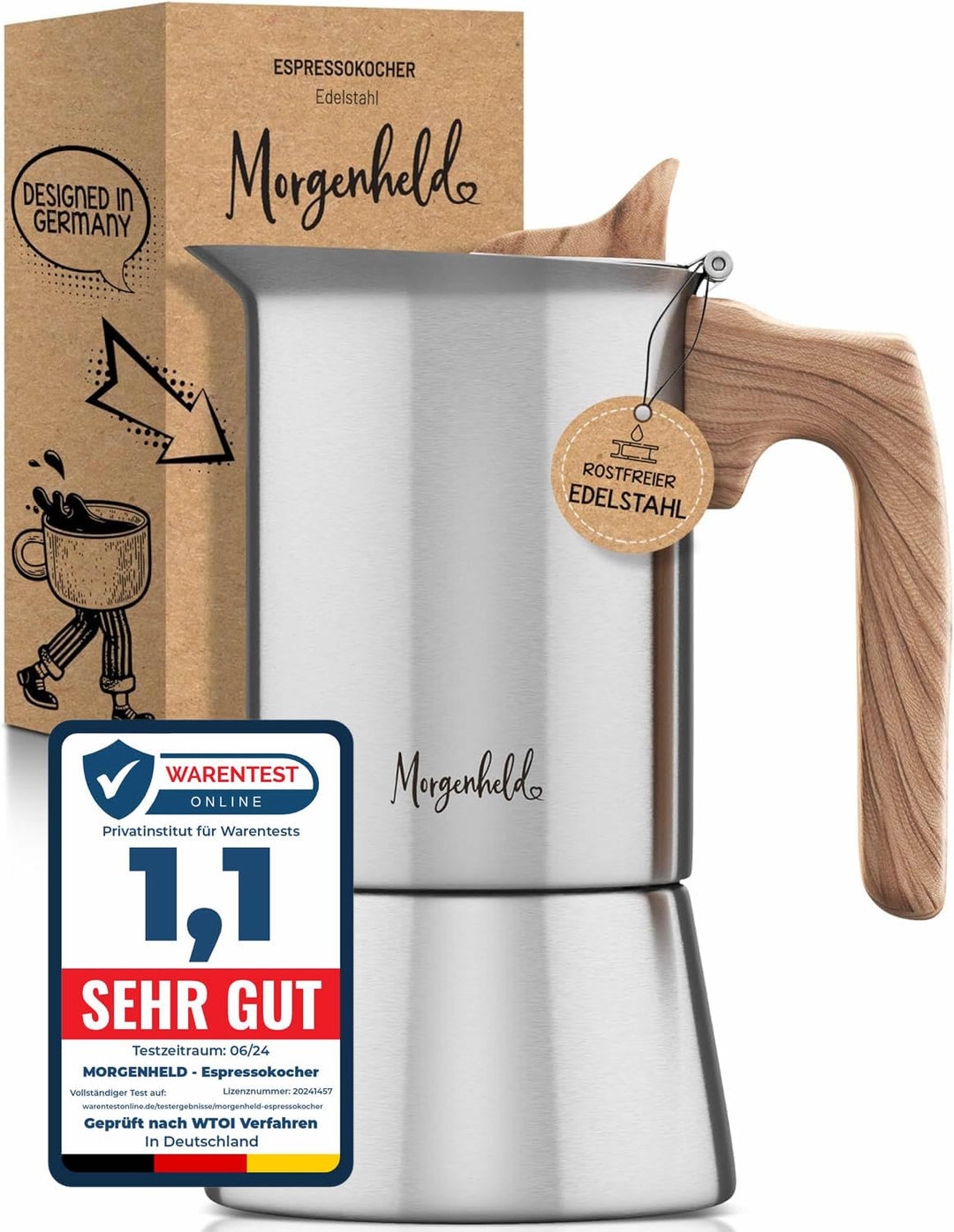 Espressokocher Edelstahl 6 Tassen 300 ml für alle Herdarten