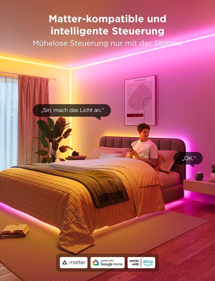 Neon LED Streifen RGBIC Sockelleiste 5m mit App &amp; Sprachsteuerung - Bild 5