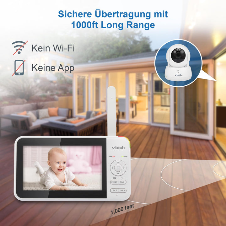 Babymonitor mit 5" LCD-Display, Kamera, Nachtsicht und 300m Reichweite - Bild 5