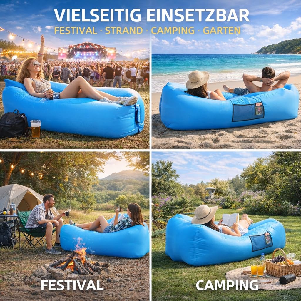 Luftsofa aufblasbar mit Kopfstütze 195x92cm bis 200kg für Outdoor - Bild 4