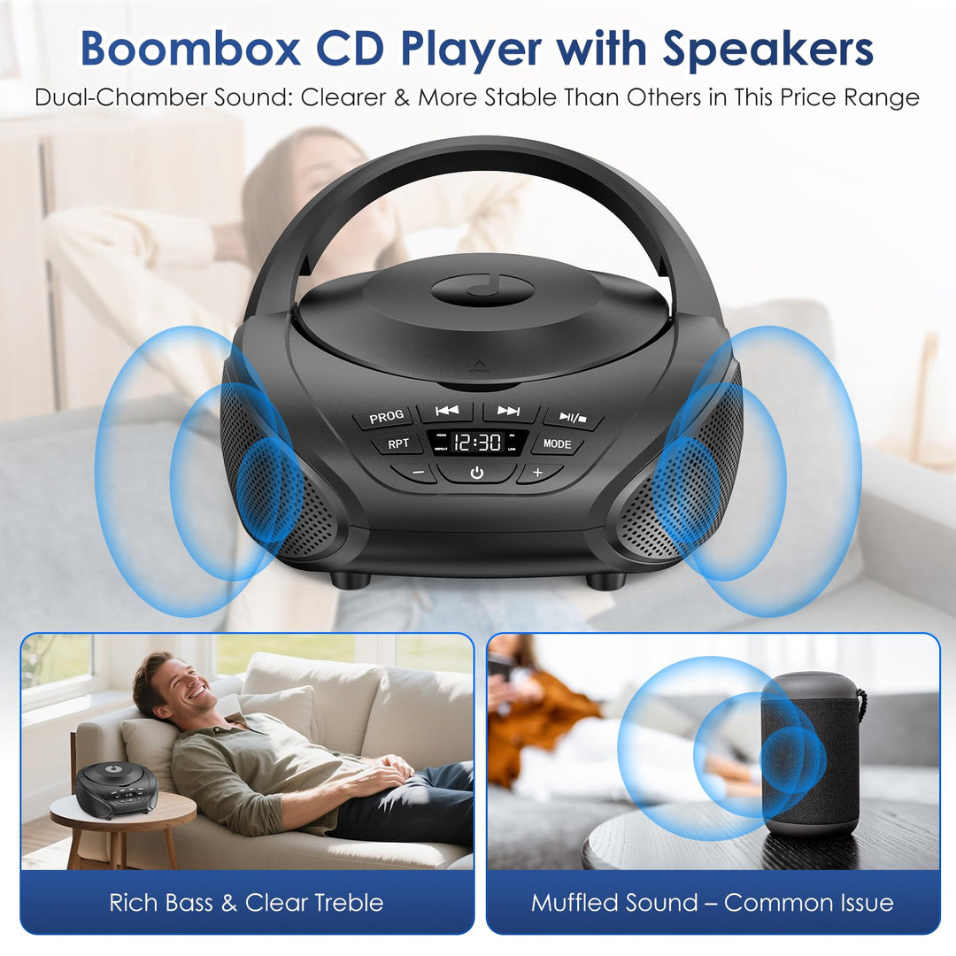 CD-Player Boombox mit UKW-Radio Stereo-Lautsprecher LCD-Display tragbar - Bild 6