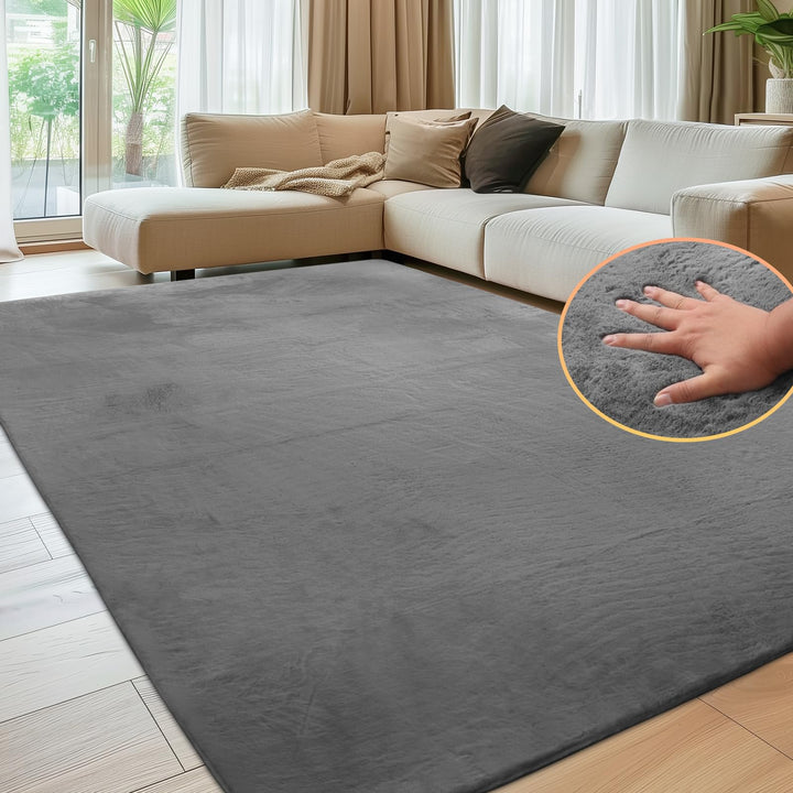 Kunstfell Teppich Kurzflor Dunkelgrau 160x230 cm Wohnzimmer
