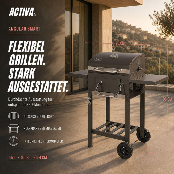 Holzkohlegrill mit Deckel Gusseisen-Rost höhenverstellbar Grillwagen - Bild 4