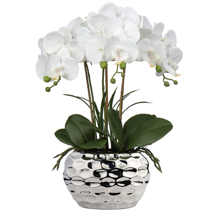 Kunstorchidee Phalaenopsis im Keramiktopf Weiss 44 cm