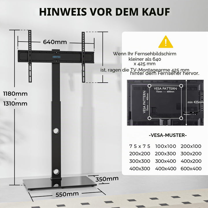 TV Ständer höhenverstellbar 30-70 Zoll schwenkbar mit Glasregal - Bild 7