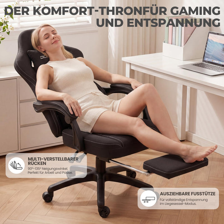 Gaming Stuhl Stoff ergonomisch mit Taschenfederkern und Fussstuetze 150 kg - Bild 7