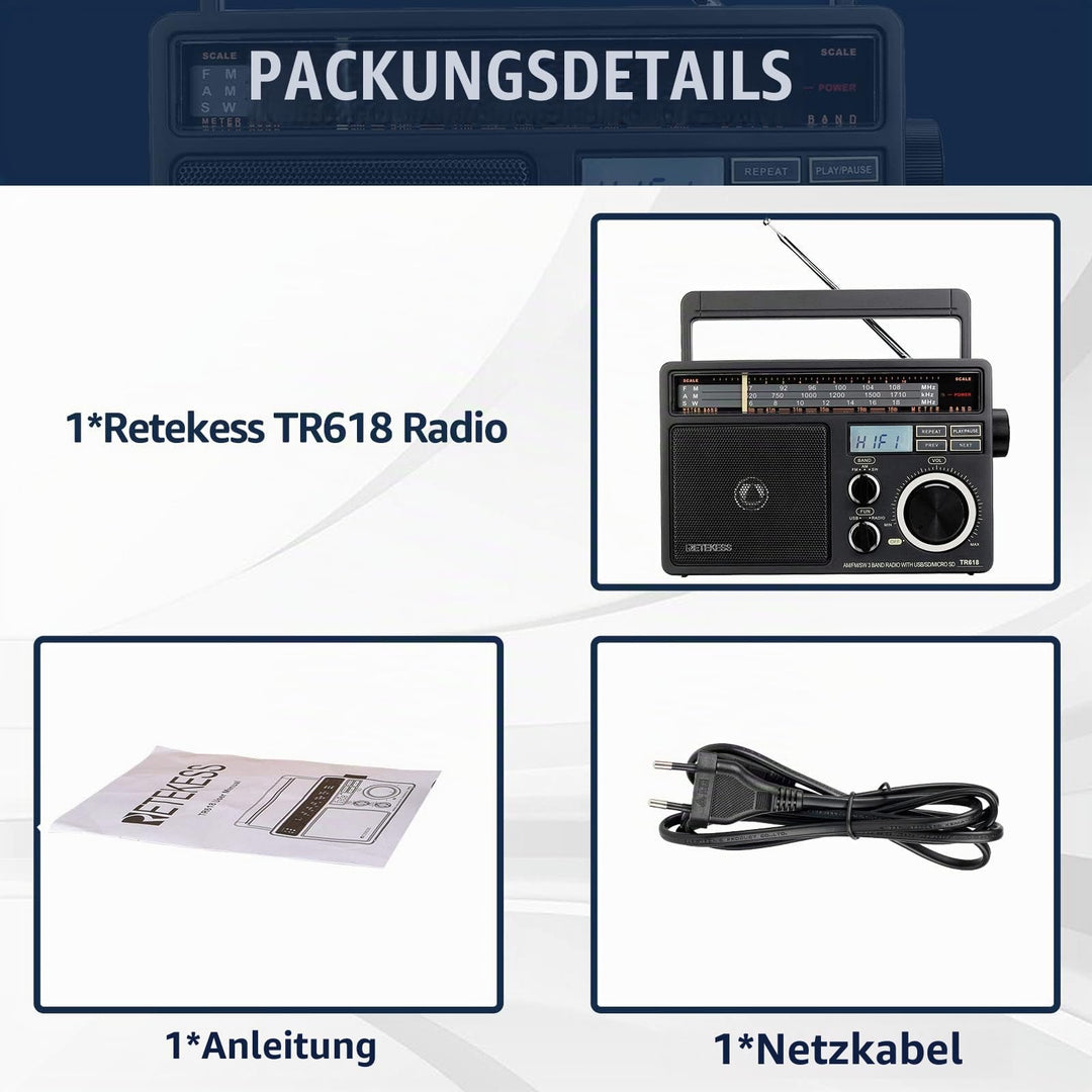 Tragbares Retro-Radio AM/FM/SW mit USB, TF-Karte und Lautsprecher - Bild 9