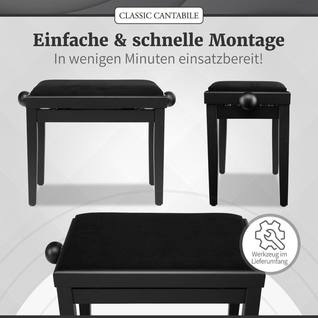 Klavierbank höhenverstellbar 47-56 cm gepolstert Kordbezug schwarz - Bild 7