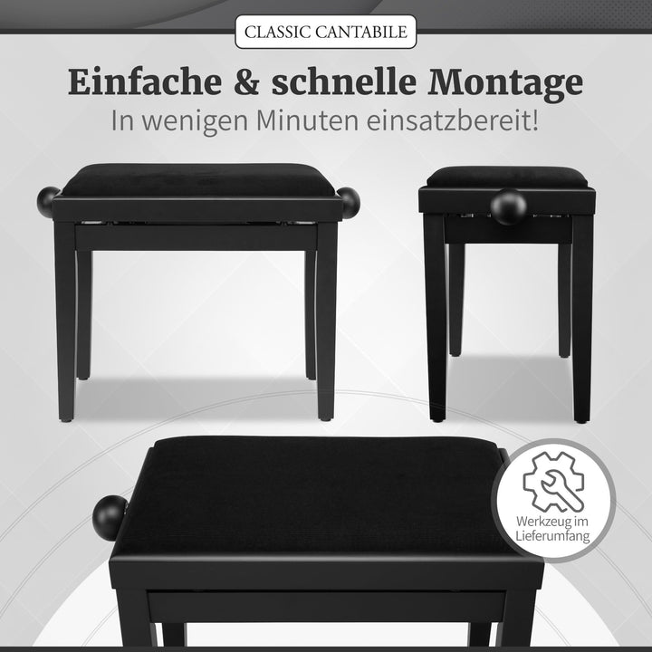 Klavierbank höhenverstellbar 47-56 cm gepolstert Kordbezug schwarz - Bild 7