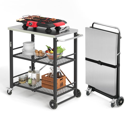 Grillwagen klappbar Edelstahl 70x47x86 cm mit Rädern