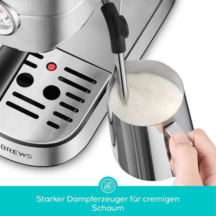 Siebträgermaschine 20 Bar mit Dampflanze 1350 W kompakt Edelstahl - Bild 3