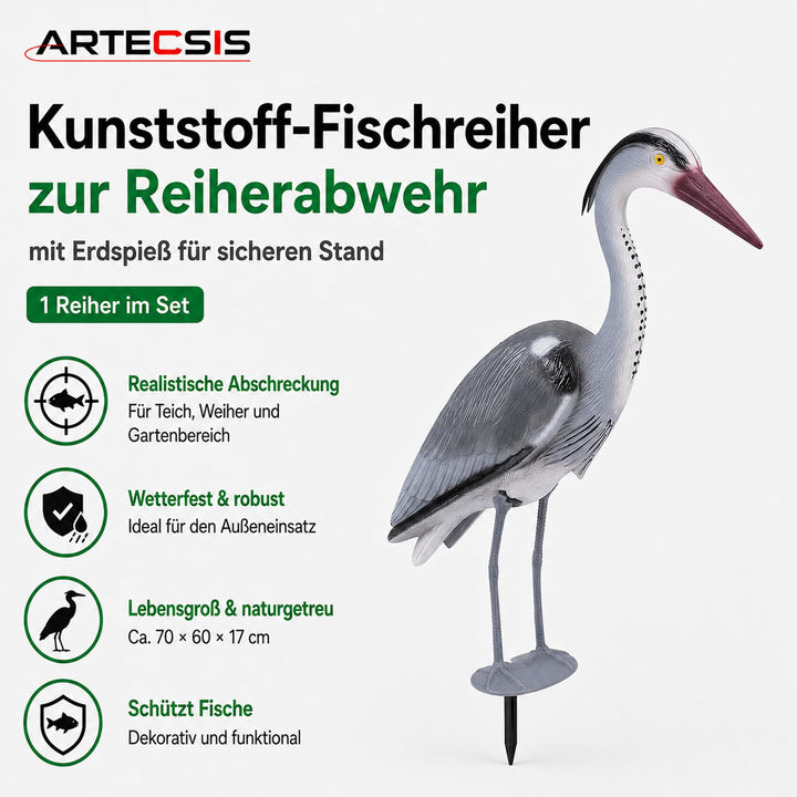 Fischreiher Attrappe 70 cm Kunststoff mit Erdspieß Teichschutz - Bild 9