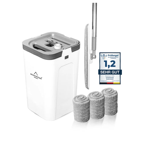 Bodenwischer Set mit 3-Kammer-Eimer Frischwassertrennung 140 cm