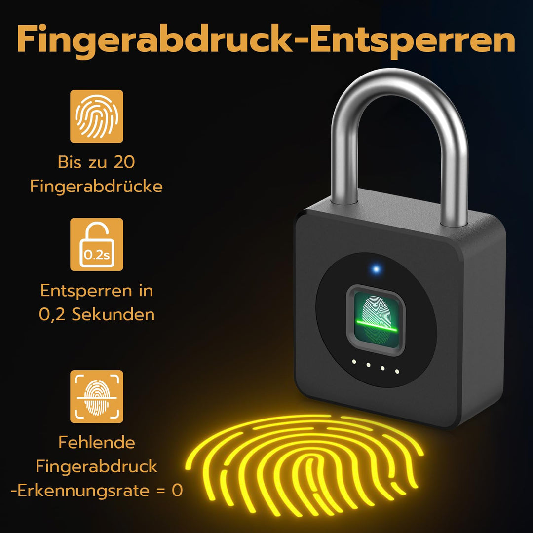 Vorhängeschloss Fingerabdruck &amp; App-Steuerung Aluminium wetterfest - Bild 2