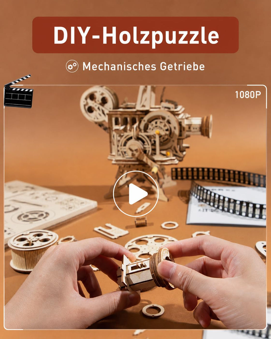 Holzmodell Filmprojektor mit Handkurbel Vintage-Mechanik 172 Teile - Bild 6
