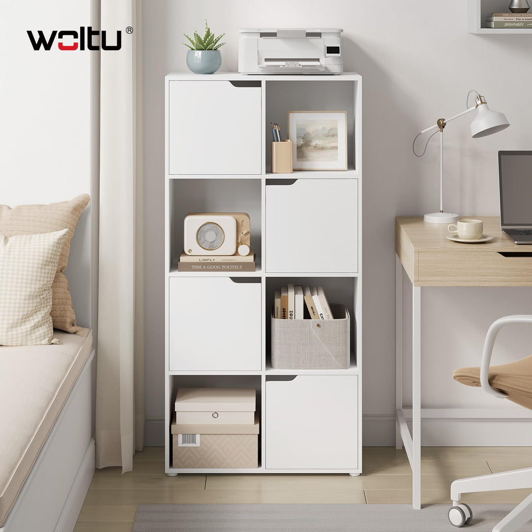 Bücherregal mit 4 Türen 8 Fächer Raumteiler 60x120x30 cm Weiss - Bild 2