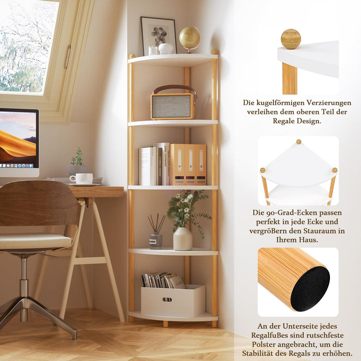 Eckregal Stehend 5 Ebenen 143,5 cm Weiss für Wohnzimmer