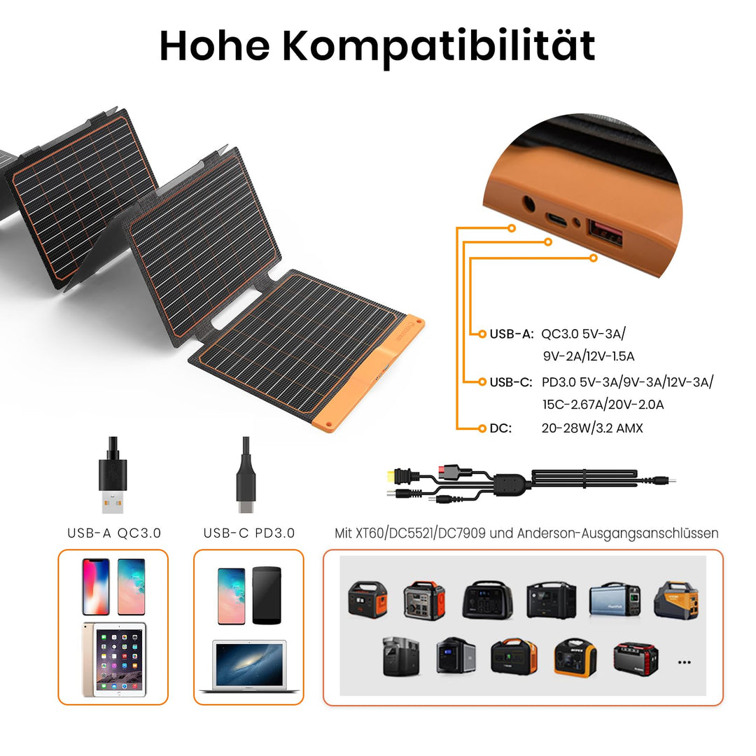 Solarpanel 60W faltbar mit USB-C PD 40W und QC3.0 für Camping - Bild 2