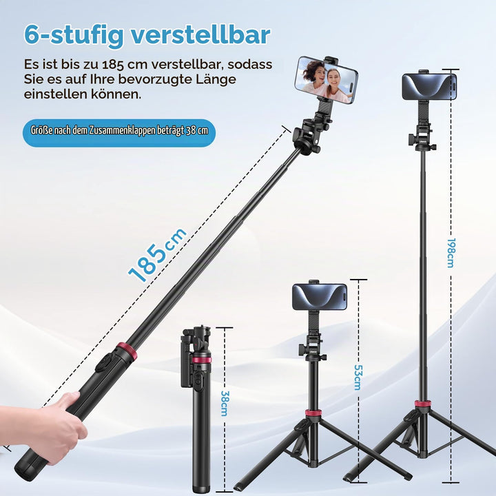 Stativ 3-in-1 Selfie-Stick 185cm mit Bluetooth-Fernbedienung - Bild 2