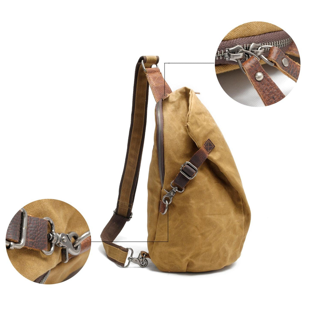 Sling Rucksack Canvas Leder Vintage 11 L wasserdicht Grau - Bild 6