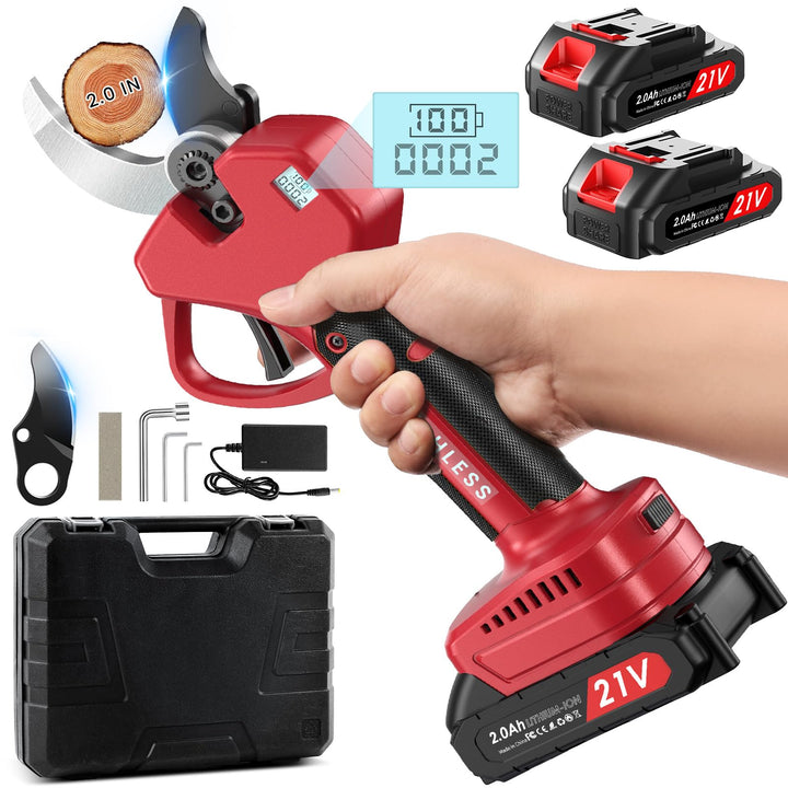Akku-Astschere Bürstenlos 50mm Schnittbreite mit LCD-Anzeige 2x2000mAh
