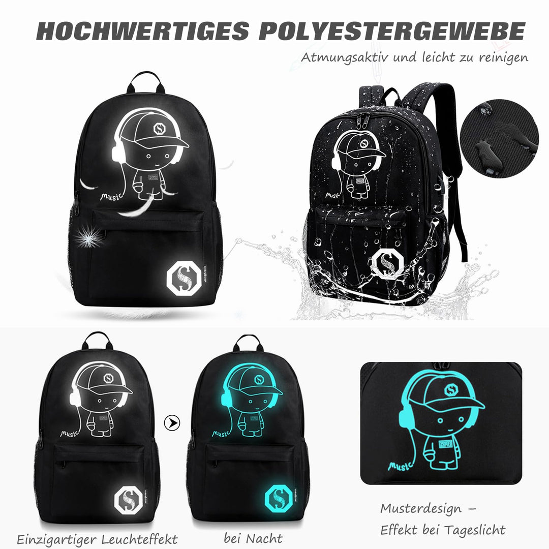 Schulrucksack mit USB-Ladeanschluss Galaxy-Muster Polyester Blau - Bild 6