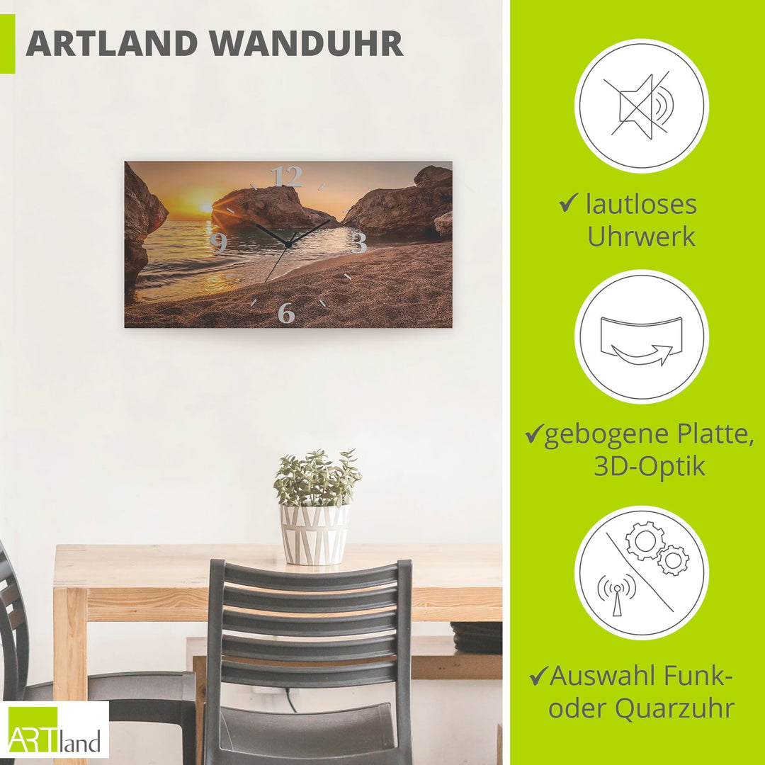 Wanduhr lautlos Aluminium Sonnenuntergang Meer 50x25 cm - Bild 2