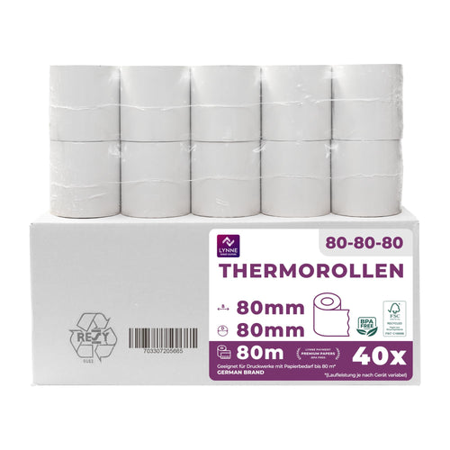 Thermorollen 80mm BPA-frei 40 Stück für Thermodrucker & POS