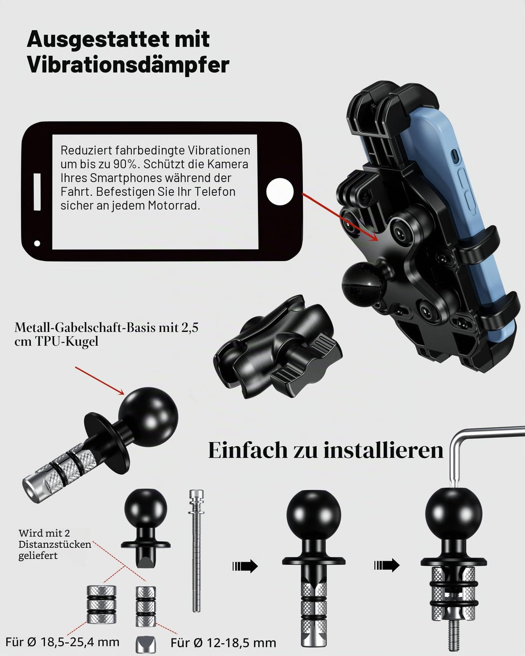 Motorrad Handyhalterung Gabelvorbau mit Vibrationsdämpfer 5,4–6,9 Zoll - Bild 7