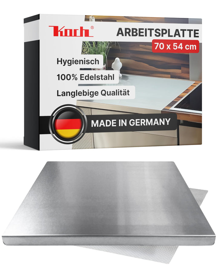 Arbeitsplatte Edelstahl 70x54 cm mit Anschlagkante Schneidebrett