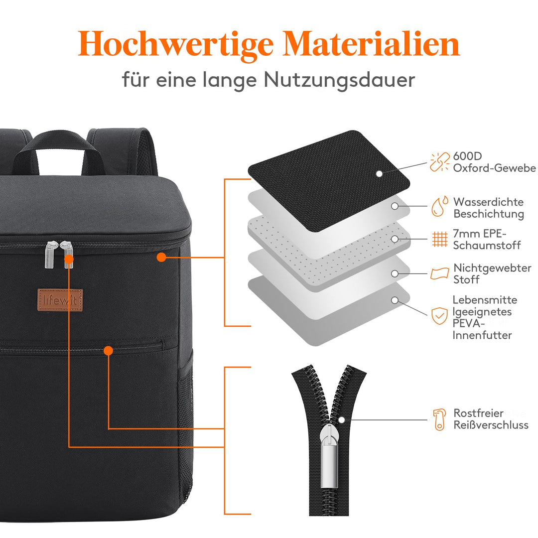 Kühlrucksack 24L isoliert für Picknick und Outdoor, 30 Dosen - Bild 5