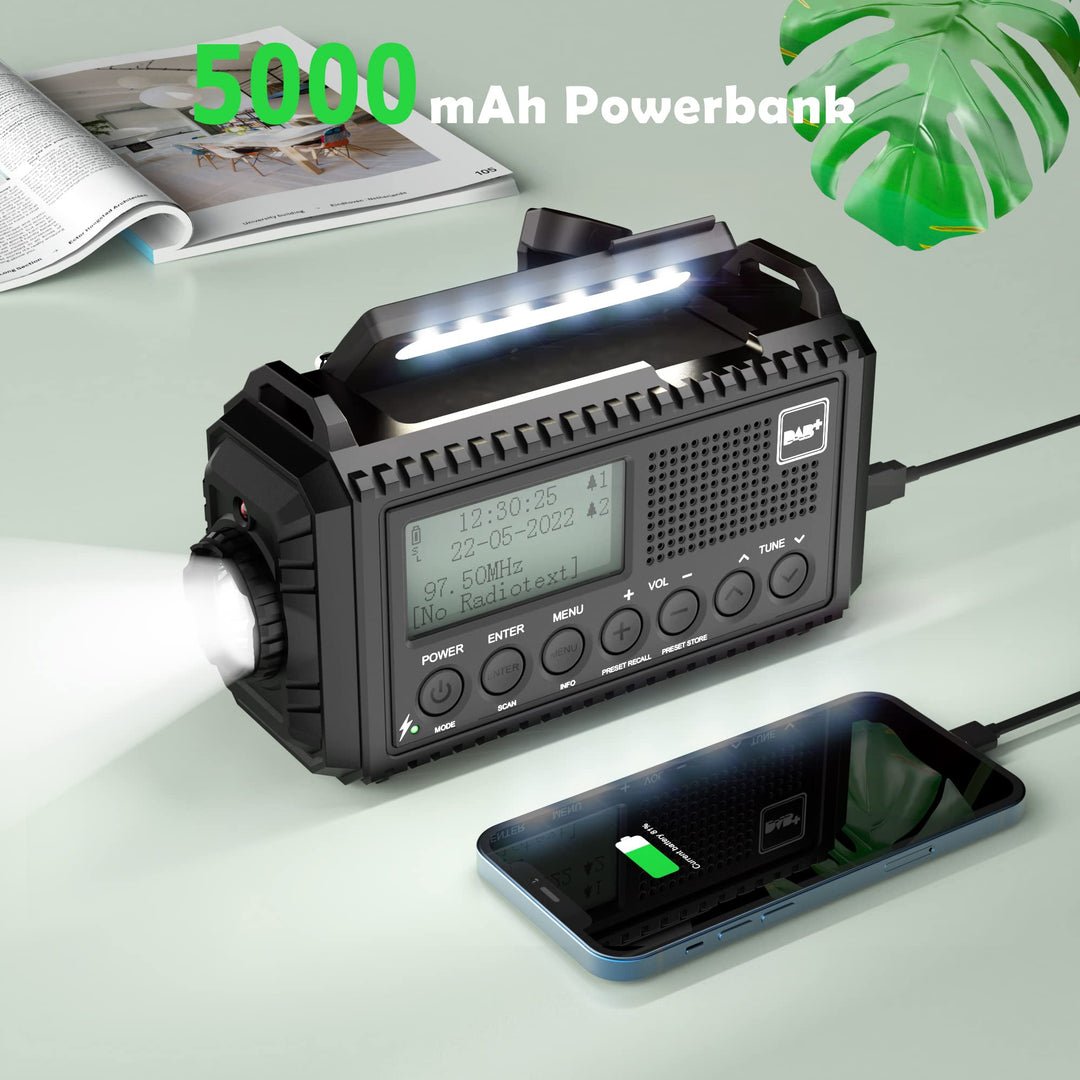 Kurbelradio DAB+ FM mit Solarpanel, LED-Taschenlampe &amp; SOS-Alarm - Bild 5