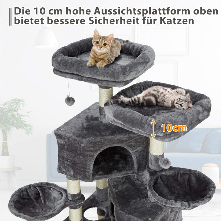 Kratzbaum gross mit 2 Hoehlen und Haengematte fuer grosse Katzen - Bild 4