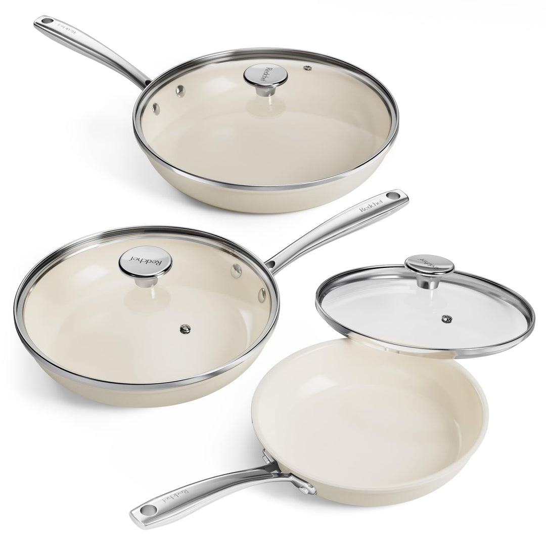 Keramik-Pfannenset 20/24/28 cm Induktion 6-teilig PTFE-frei beige