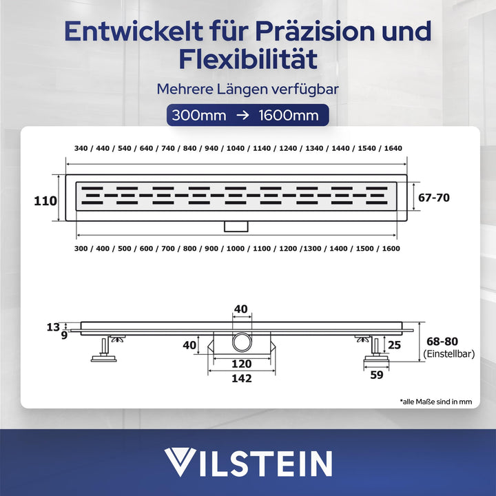 Duschrinne Edelstahl 70 cm Extra Flach mit Geruchsstop und Haarsieb - Bild 7
