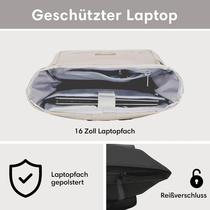 Rolltop Rucksack 16-20 Liter mit Laptopfach wasserabweisend Sand - Bild 3