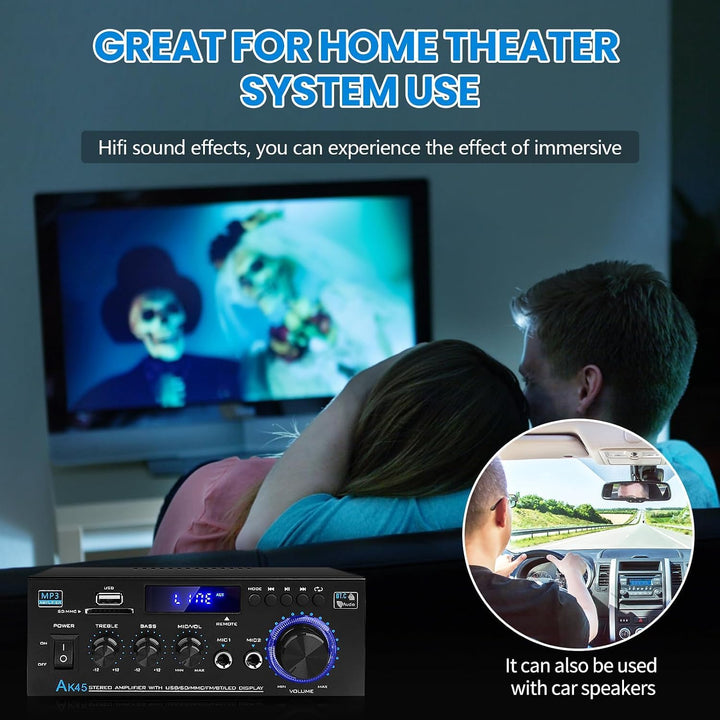 Stereo-Verstärker Bluetooth 5.0 HiFi 40W+40W mit FM-Radio Karaoke - Bild 5