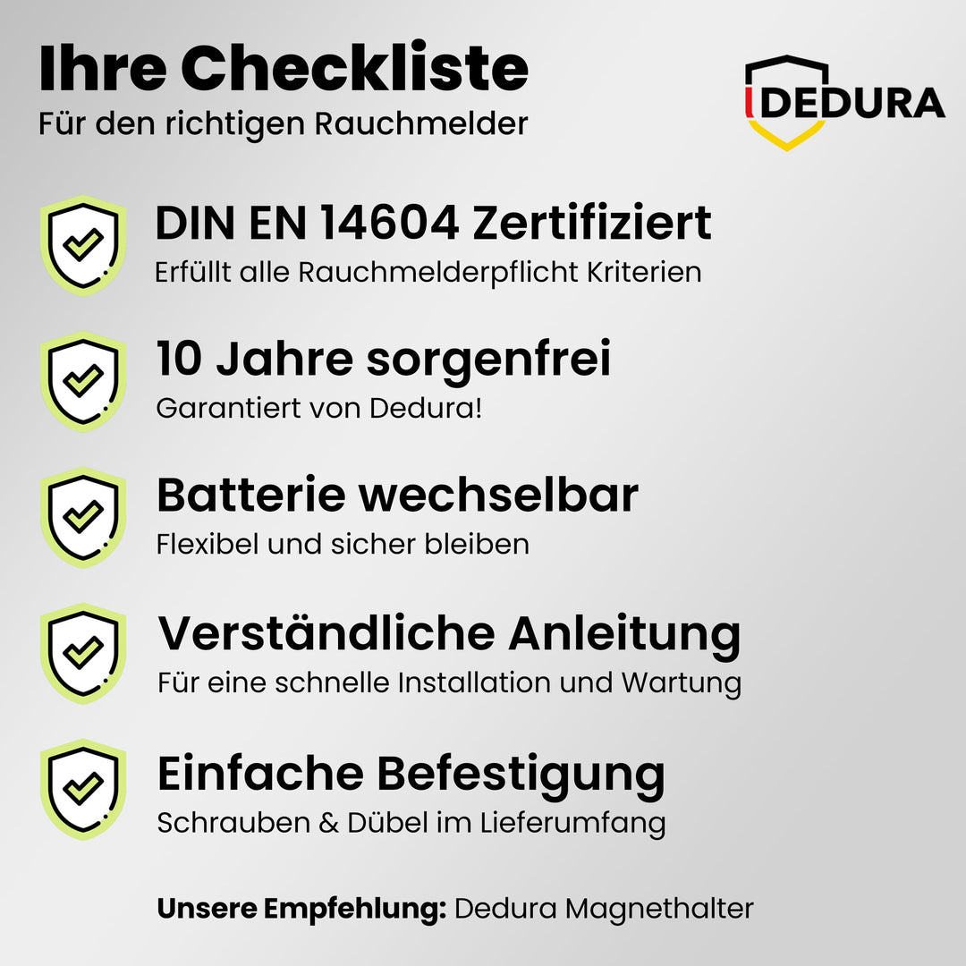 Rauchmelder 10er Set DIN EN14604 mit 9V Batterie und Magnethalterung - Bild 5