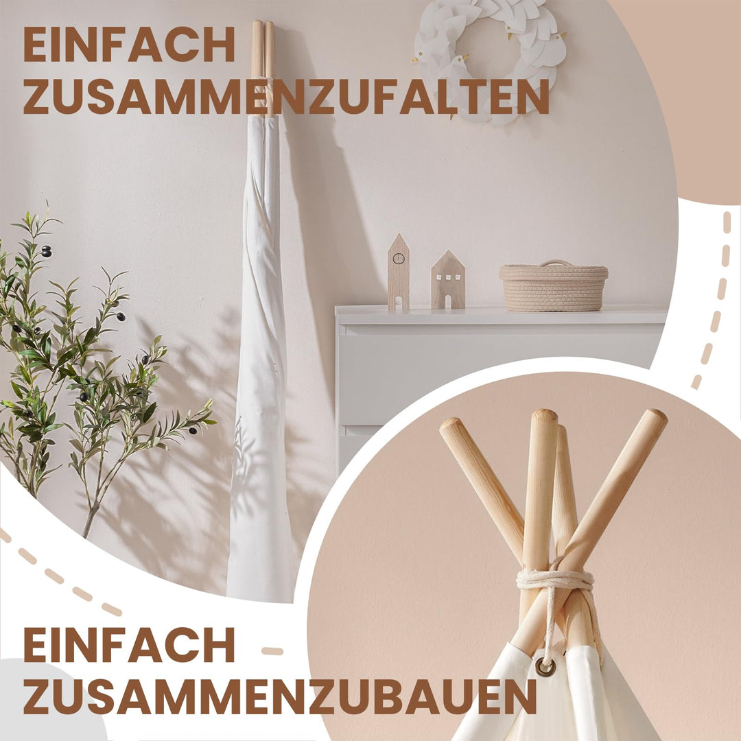 Tipi Zelt Kinder 100% Baumwolle 122x168 cm mit Lichterkette - Bild 6