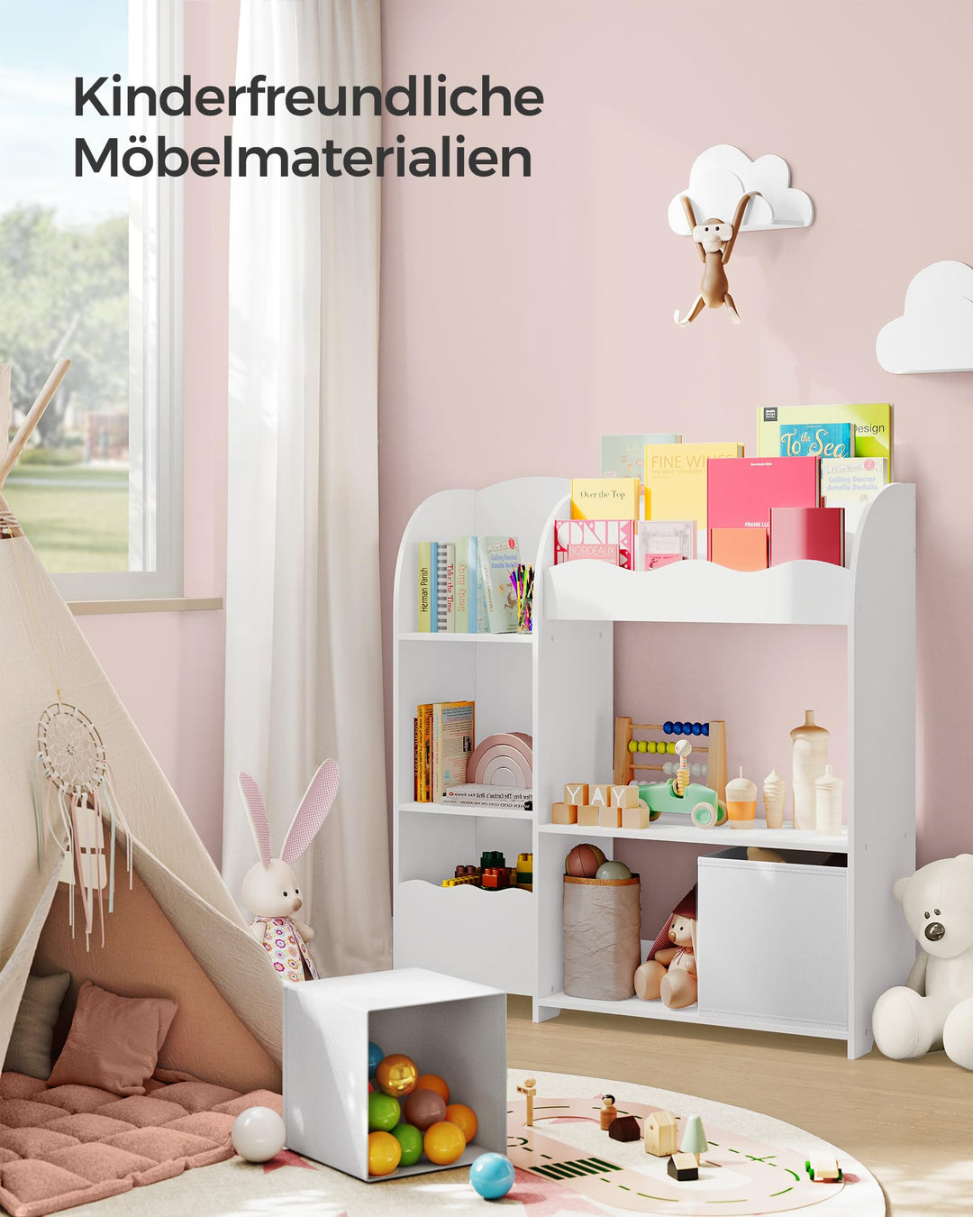 Kinderbücherregal 3-in-1 mit 2 Boxen und 5 Ablagen Wolkenweiß - Bild 3