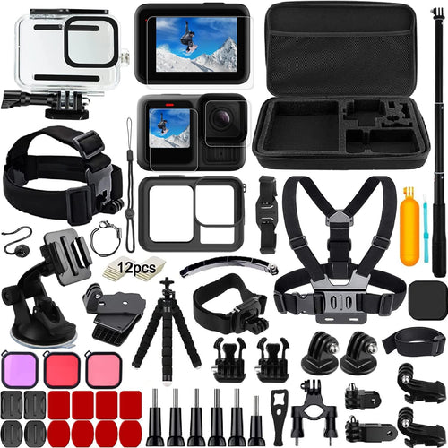 GoPro Hero 13 Zubehör Set 65-in-1 mit Wasserdicht-Gehäuse & Selfie Stick