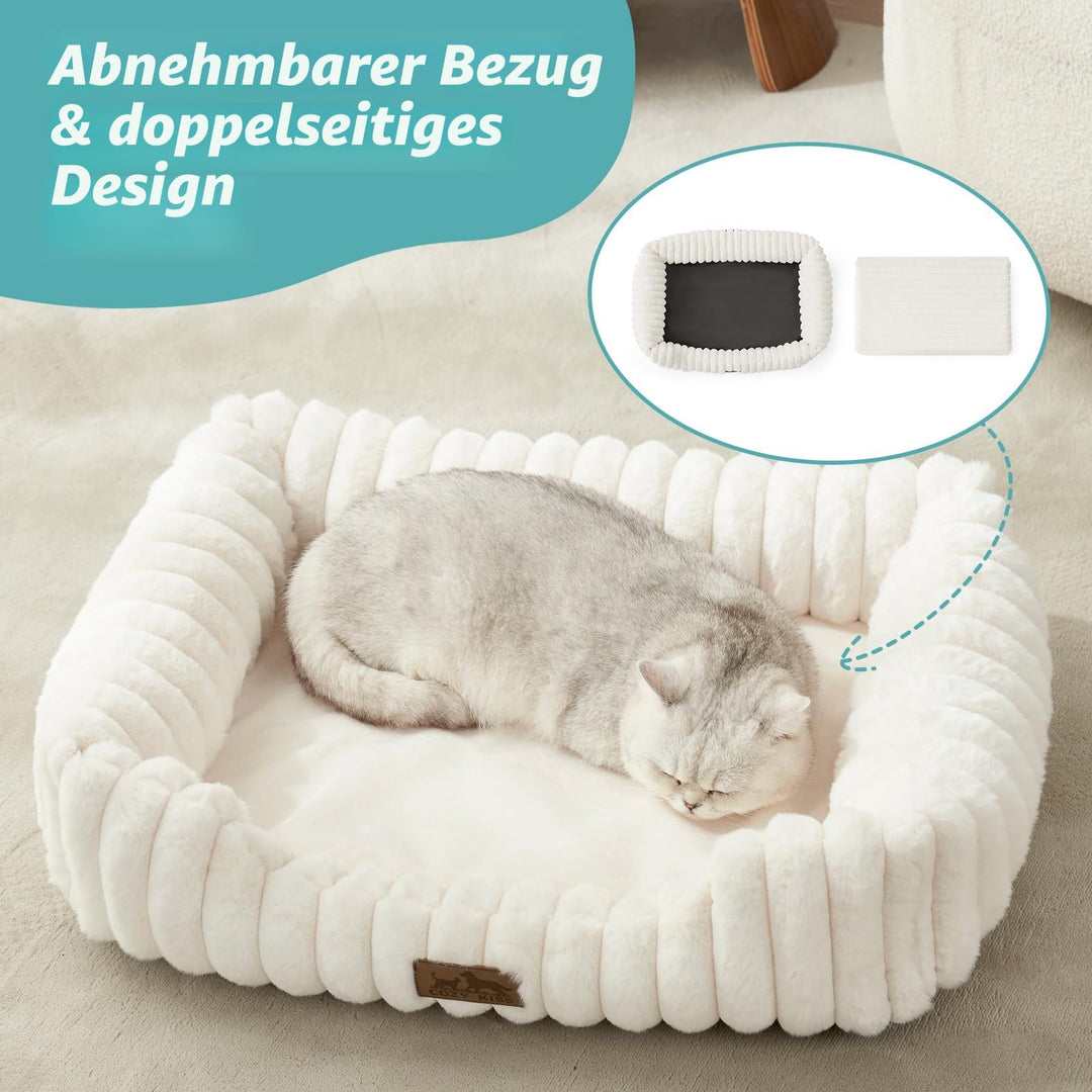 Orthopädisches Haustierbett mit Kunstfell Beige waschbar für Katzen und Hunde - Bild 6