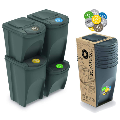 Recycling-Behälter 4er-Set Kunststoff 2x35L + 2x25L stapelbar