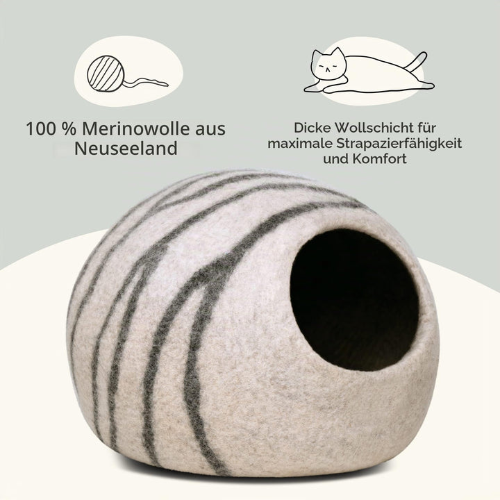 Katzenbett Merinowolle handgefilzt 2-in-1 Höhle &amp; Bett - Bild 3