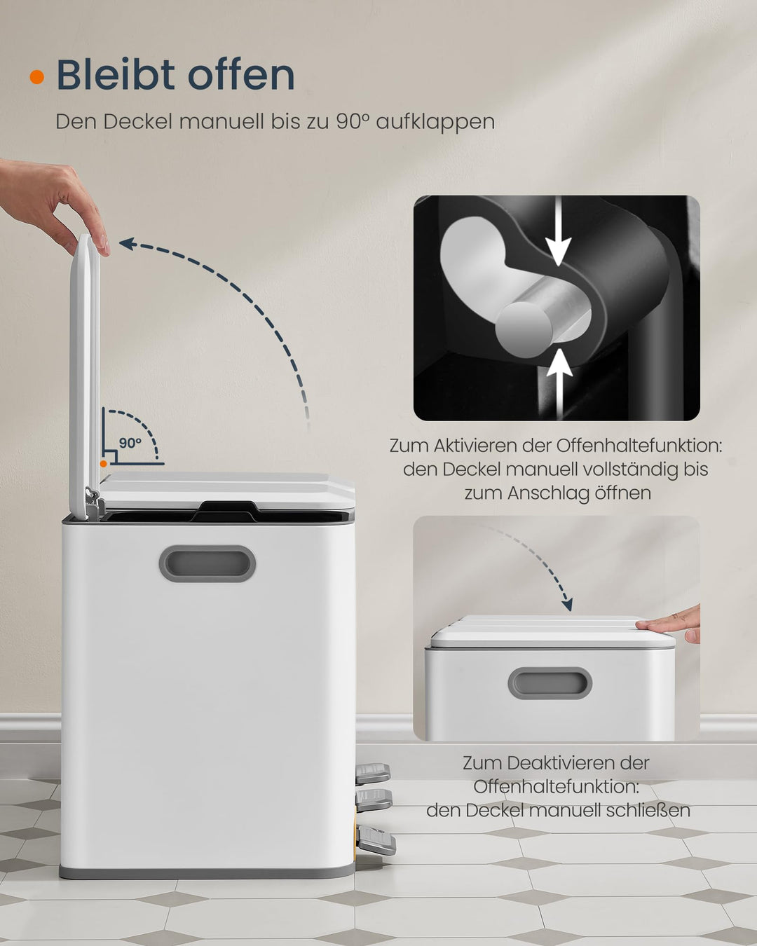 Mülltrennsystem Küche Stahl 3x15L mit Softclose-Deckel - Bild 4