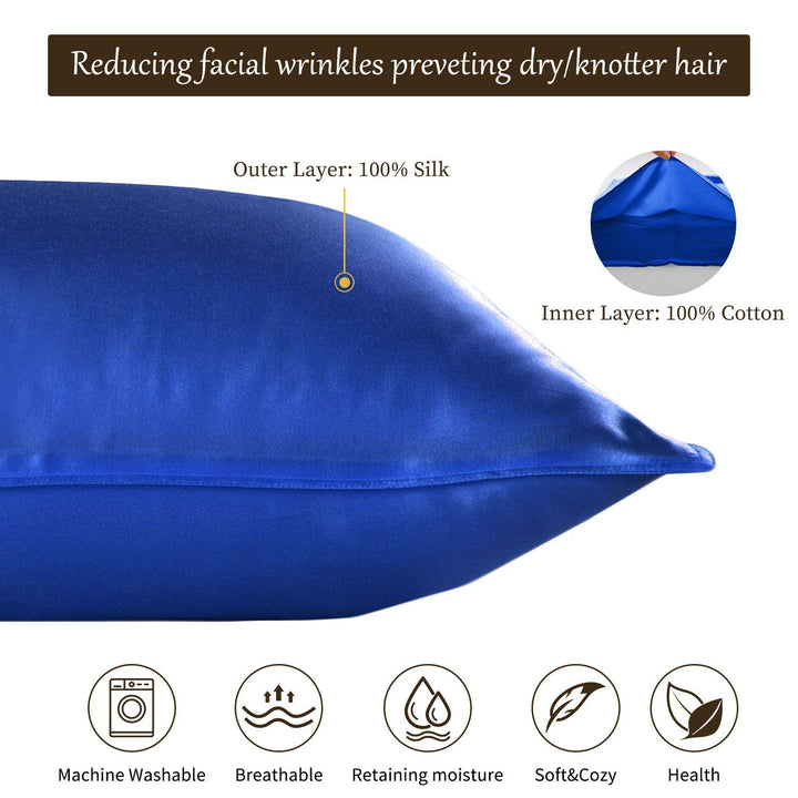 Seidenkissenbezug 22 Momme 100% Maulbeerseide 2er-Set 50x90 cm Blau - Bild 2