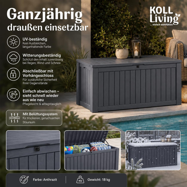 Auflagenbox 570 Liter Holzoptik Anthrazit Wasserdicht für Garten - Bild 6