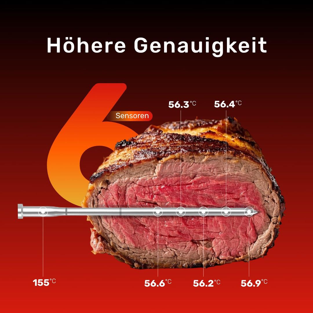 Fleischthermometer Bluetooth Kabellos 6 Sensoren IP69 Edelstahl - Bild 2