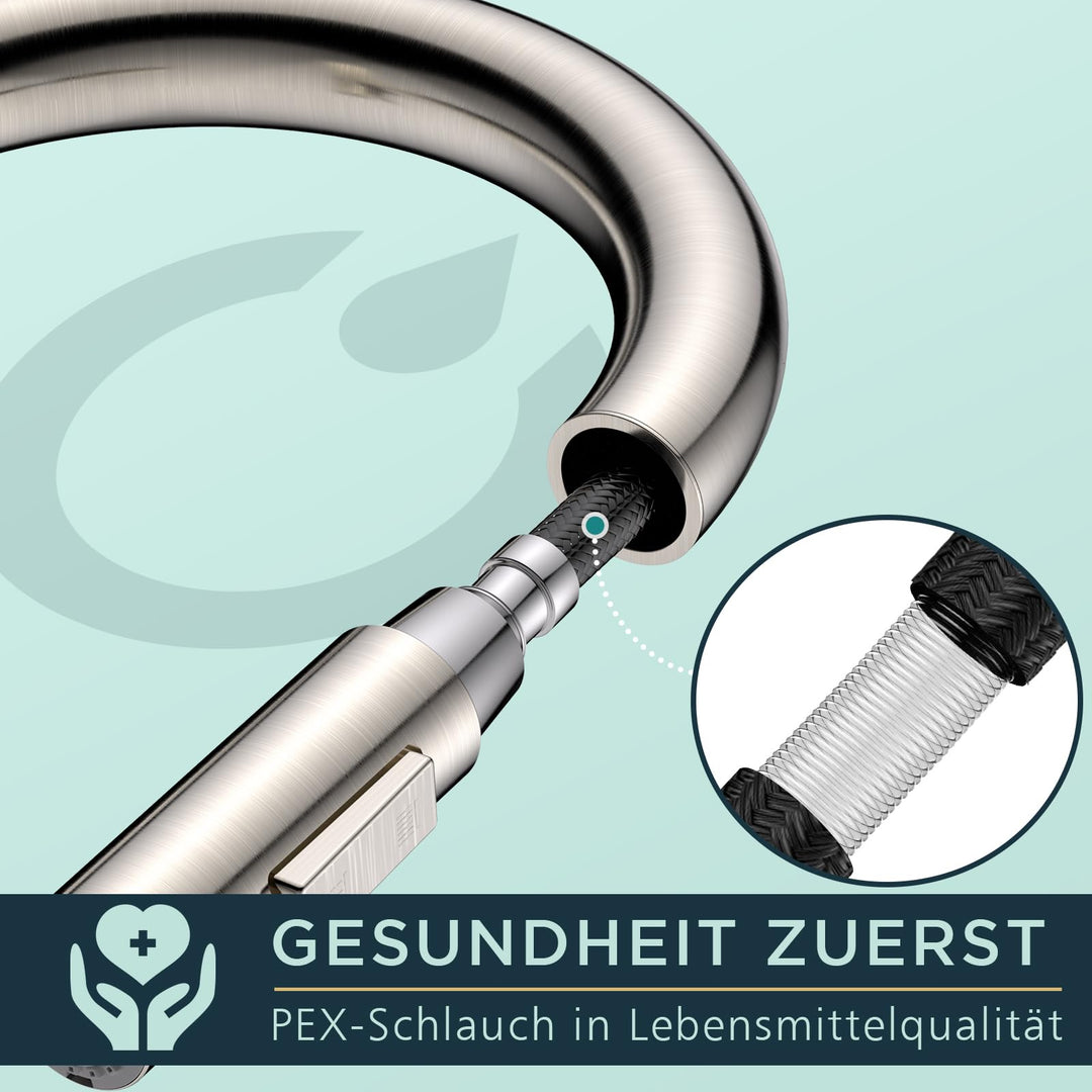 Küchenarmatur Edelstahl Hochbogen 360° schwenkbar mit Pulldown-Brause - Bild 8